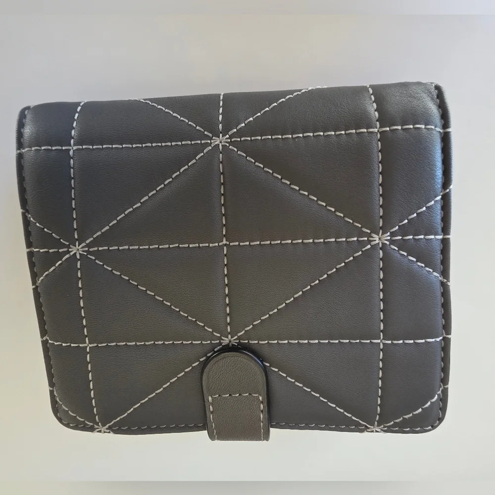 Coach Quilted Leather Large Accordion Zip Wallet Heather Grey/Black-NWT